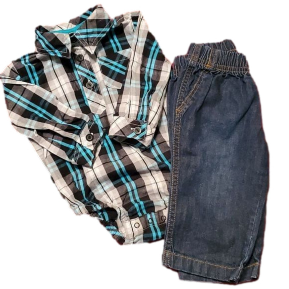 Carter's Infant Boy's Jeans with Garanimal Plaid Onesie Size 6M